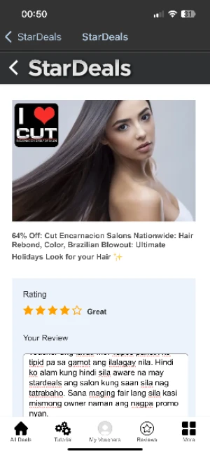 64% Off: Cut Encarnacion Salons Nationwide: Hair Rebond, Color, Brazilian Blowout: Ultimate Holidays Look for your Hair ✨