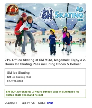 21% Off Ice Skating at SM MOA, Megamall: Enjoy a 2-Hours Ice Skating Pass including Shoes & Helmet