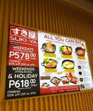 34%Off Suki-Ya Ayala Malls Manila Bay: Unli Buffet Sukiyaki, Shabu Shabu Hotpot & Buffet, Salad, Noodles, Iced Tea, Juices, Ice Cream Eat-All-You-Can starting at P398 instead of P599