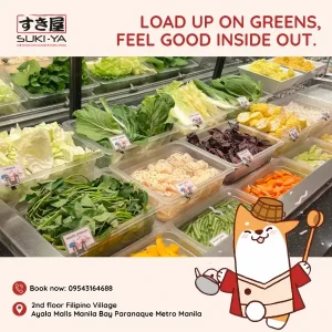 34%Off Unlimited Sukiyaki, Shabu Shabu Hotpot & Buffet, Salad, Noodles, Iced Tea, Juices, Ice Cream Eat-All-You-Can starting at P398 instead of P599 Suki-Ya Ayala Malls Manila Bay